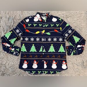 CACTUS MAN Ricky Singh Christmas Snowman Tree Button Down Long Sleeve Shirt XL